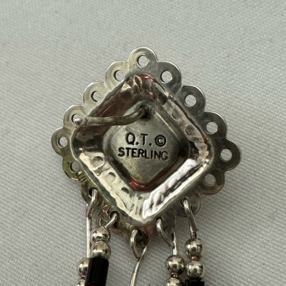 Vintage Sterling Zuni Earrings Coral Lapis and Turquoise signed Q.T. - Picture 4 of 7